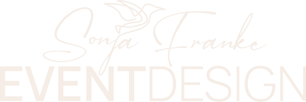 Logo for Sonja Franke Event Design featuring a stylized bird above the name in script and bold uppercase text below.